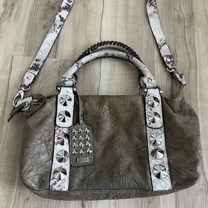 Be&D Leather Studded Top Zip Hobo Shoulder Bag